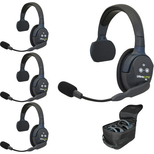 Eartec UltraLITE 4-Person Full-Duplex Wireless Intercom with 4 Single-Ear Headsets