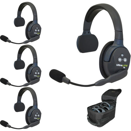 Eartec UltraLITE 4-Person Full-Duplex Wireless Intercom with 4 Single-Ear Headsets