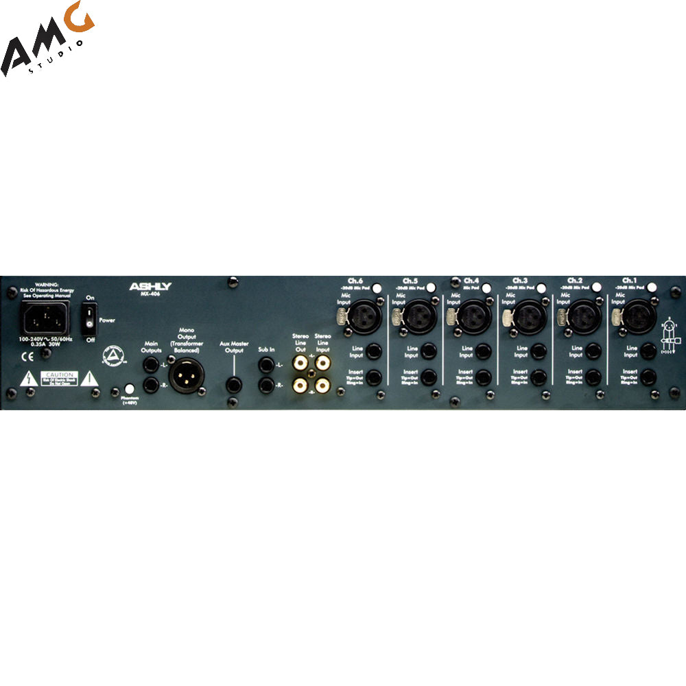 Ashly MX406 Six Channel Rackmountable Stereo Line and Microphone Mixer with Switchable Pad, 48V Phantom Power and Input Sensitivity Per Channel MX-406 - Studio AMG