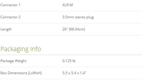 Azden MX-1 Mini Stereo to XLR-M Cable - Studio AMG